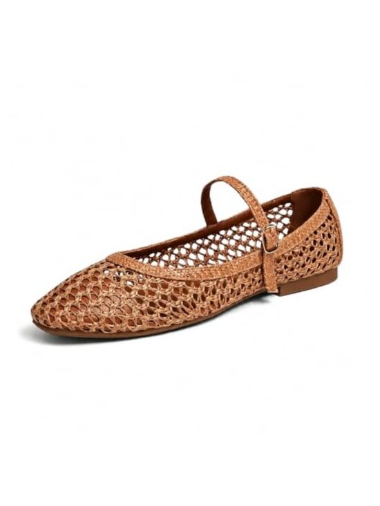 Shoes - Women's Woven Mary Jane Flats Square Toe Adjustable Strap